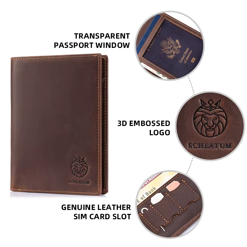 SCHLATUM porte-passeport pour voyage hommes RFID blocage portefeuille de passeport en cuir véritable avec fentes pour