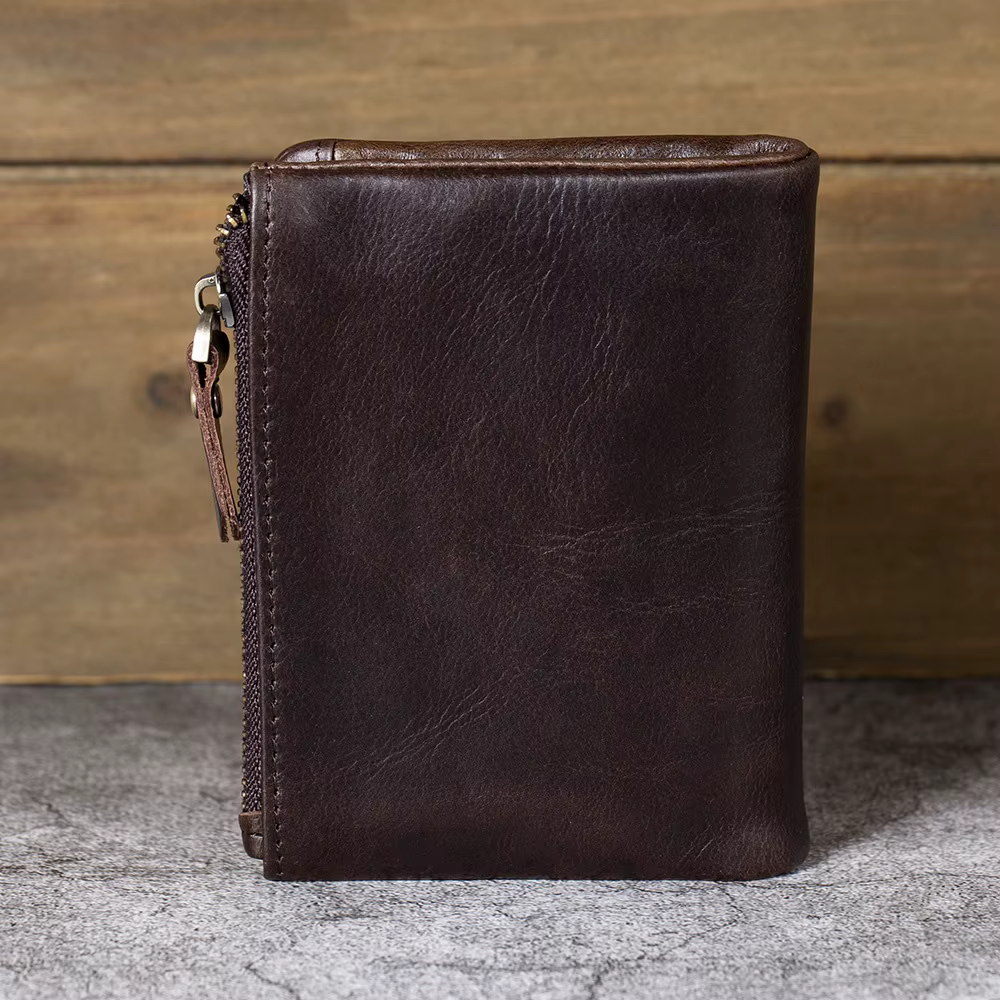 Portefeuille en Cuir Durable pour Homme, avec Fermeture Éclair Latérale, Poche à Monnaie, Rétro, Guile, Sacs d'Argent, Pochette Courte