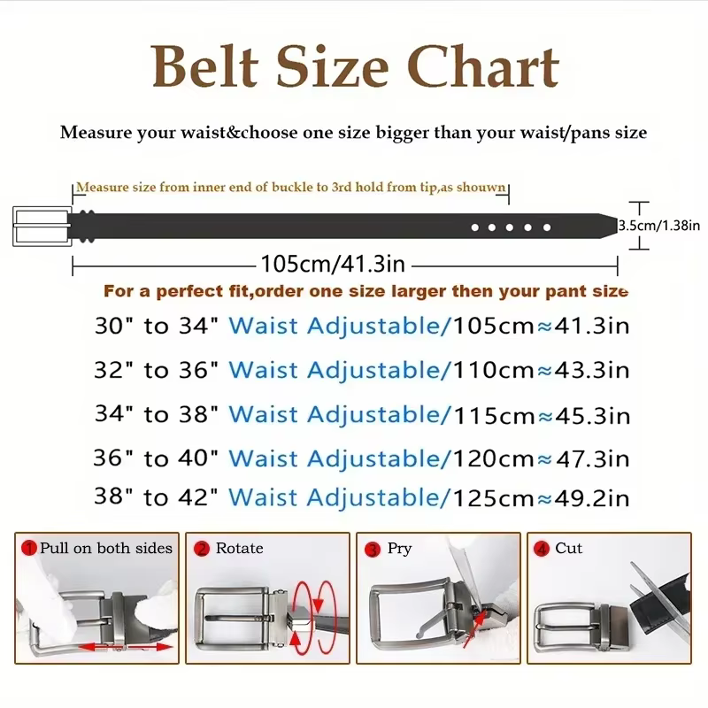 Ceinture réversible en cuir pour homme, rotation noire, 1 pièce
