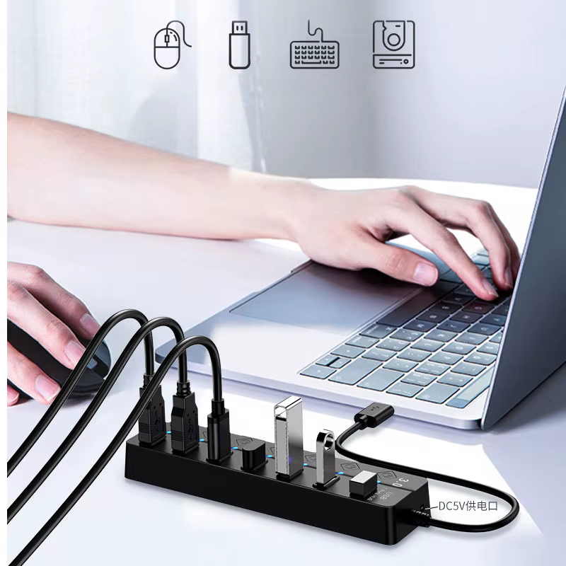 Adaptateur HUB USB 2.0 multi-ports haute vitesse, extenseur de Hub USB 3.0, séparateur USB, extension Multiple avec interrupteur de lampe LED pour PC et ordinateur portable
