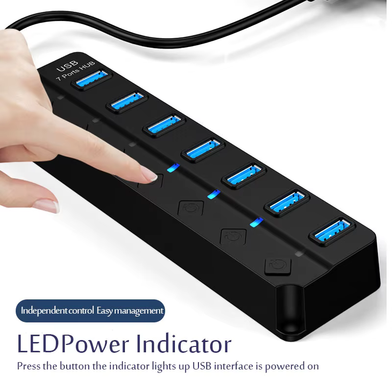 Adaptateur HUB USB 2.0 multi-ports haute vitesse, extenseur de Hub USB 3.0, séparateur USB, extension Multiple avec interrupteur de lampe LED pour PC et ordinateur portable