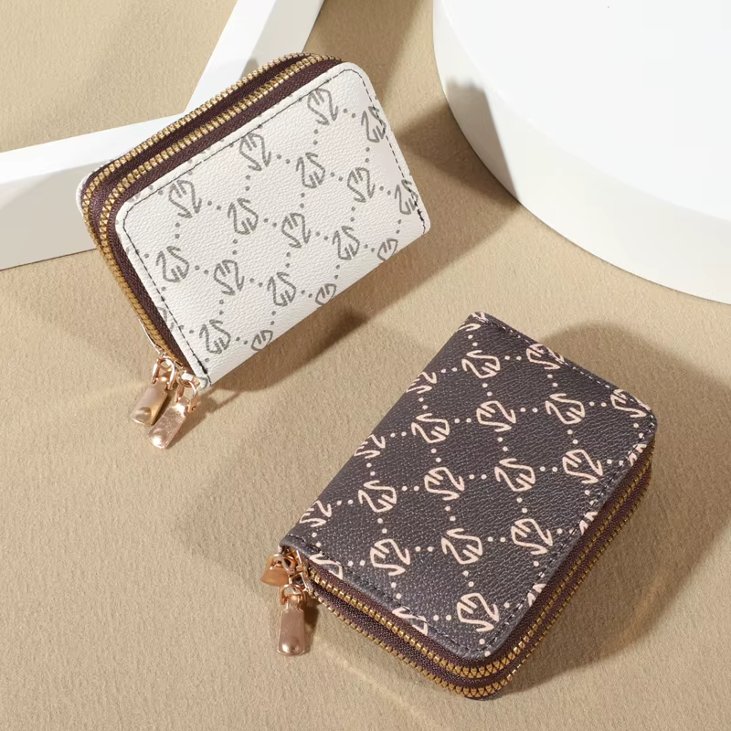 Porte-cartes à glissière vintage chic pour femmes