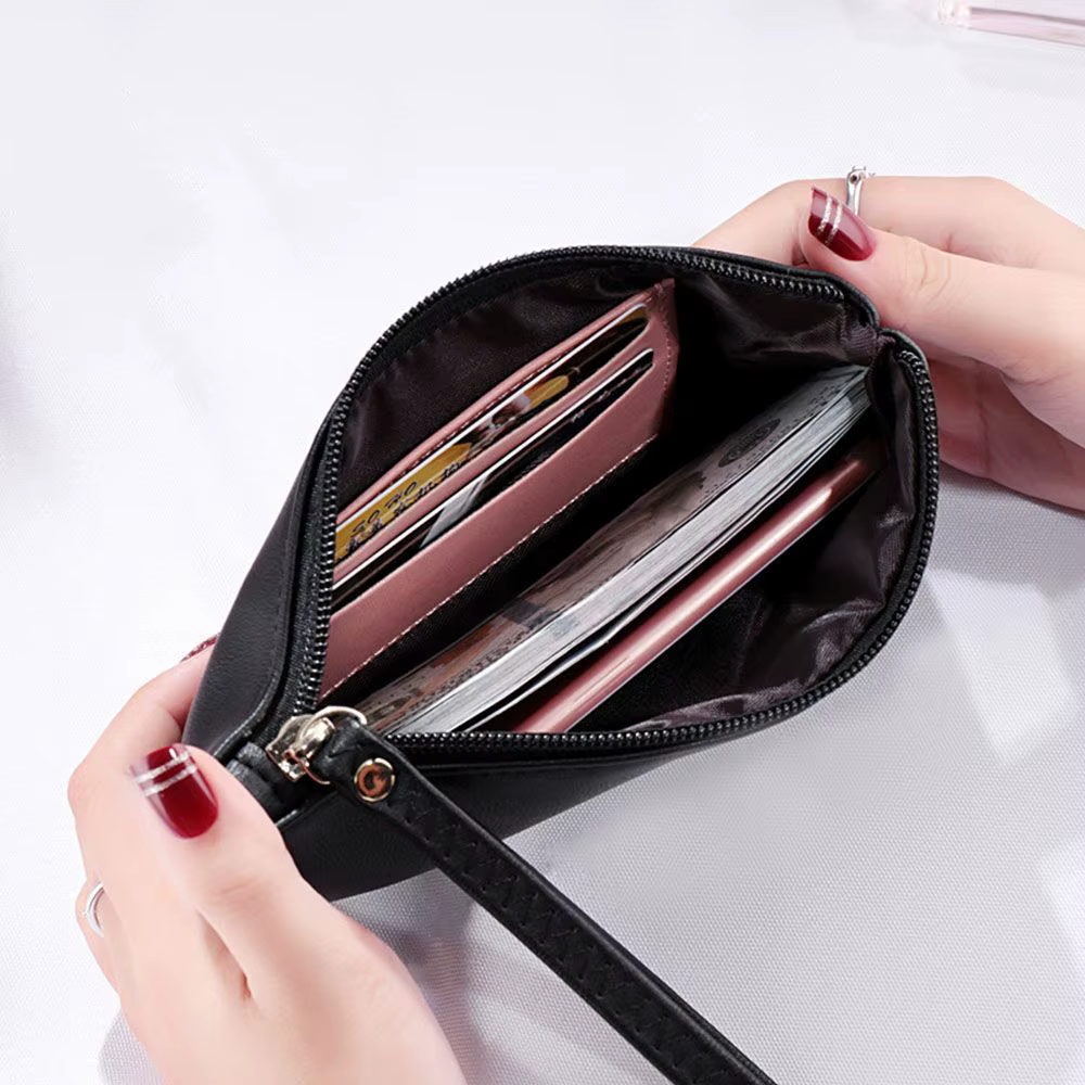 Sac à monnaie zippé en cuir PU pour femme