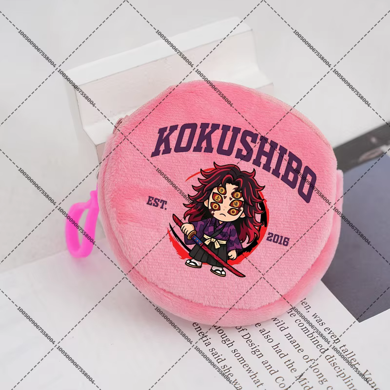 Petit portefeuille rond Demon Slayer, pochette porte-clés de dessin animé, Mini porte-monnaie à fermeture éclair, sac de rangement mignon avec figurine imprimée, cadeaux d'anniversaire