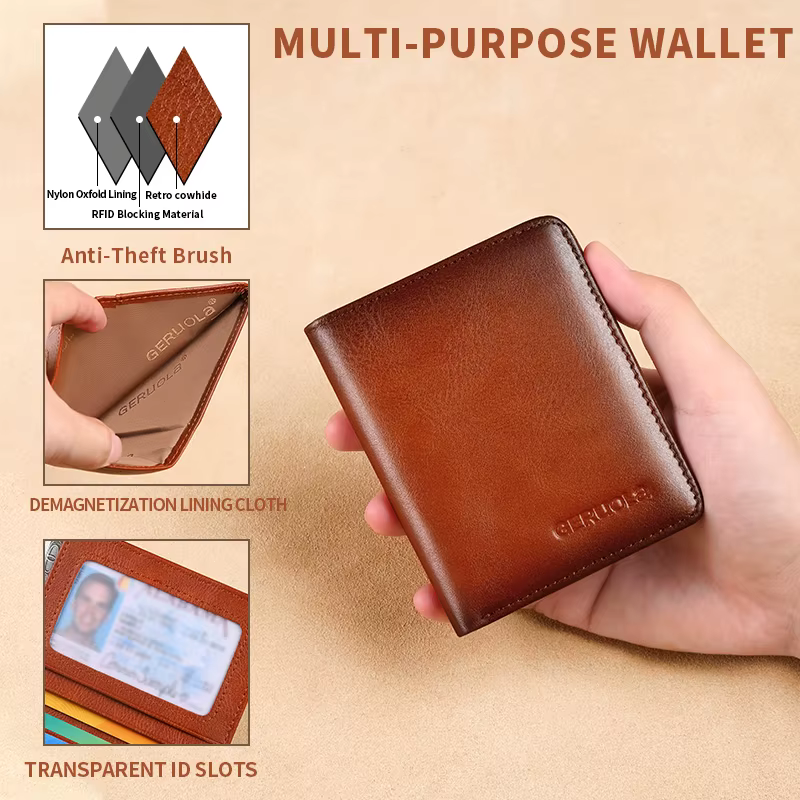 Portefeuille en cuir véritable pour homme avec barrière RFID