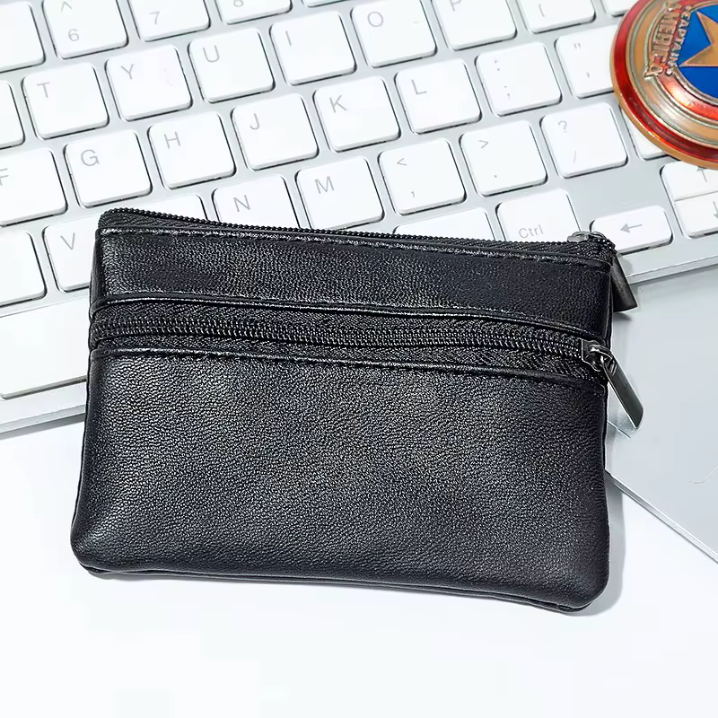 Porte-monnaie en cuir noir adapté aux hommes et aux femmes
