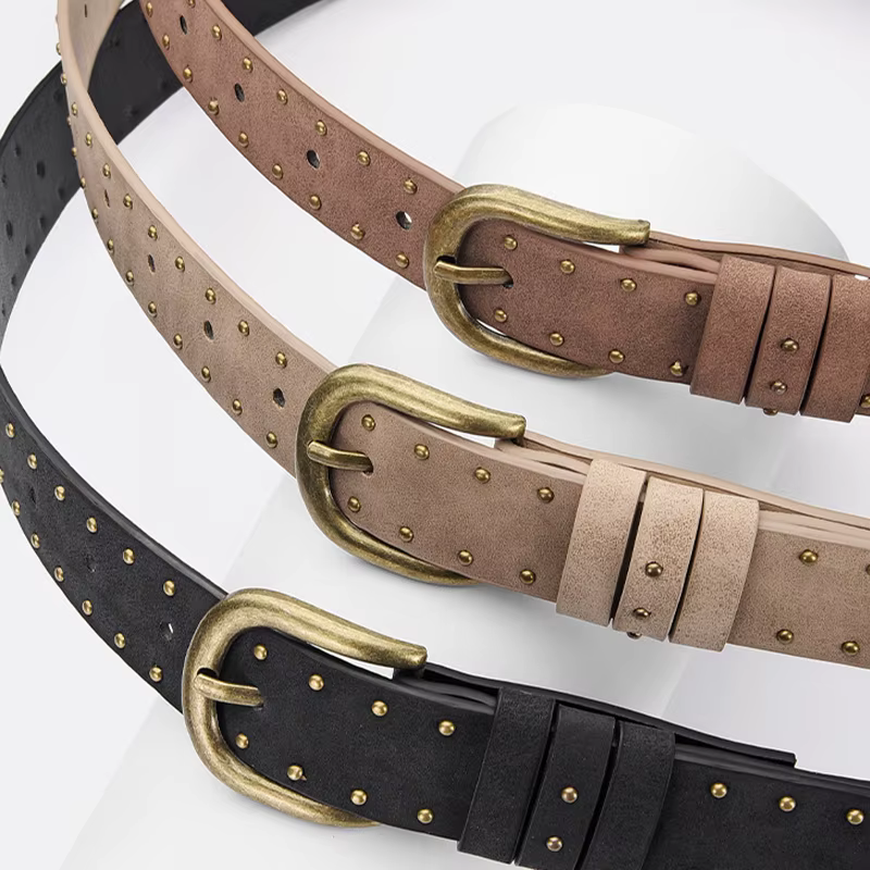 Ceinture à rivets en métal doré pour femmes