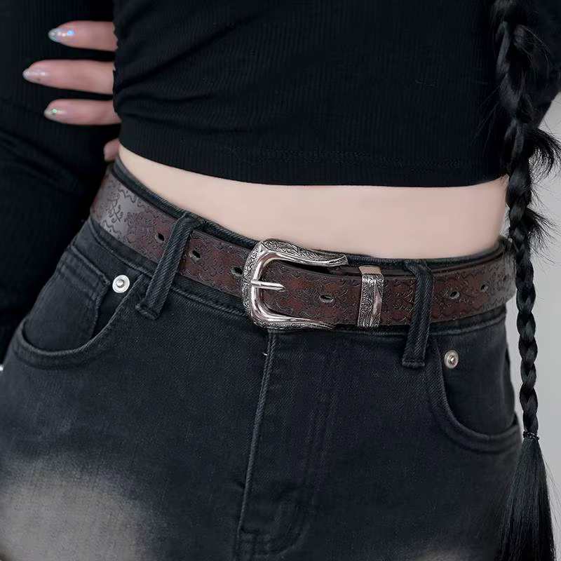 Ceinture de style américain rétro marron pour femmes