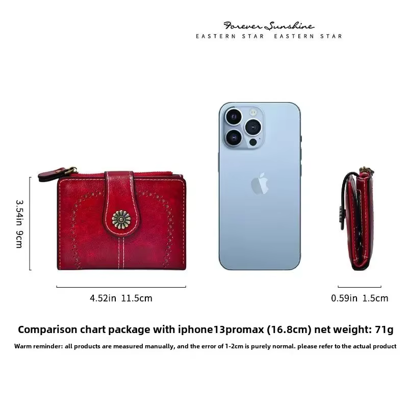 Femmes Vintage portefeuilles en cuir graissé fleur dames fermeture éclair porte-monnaie femme petite pochette sac d'argent portefeuille porte-carte de crédit