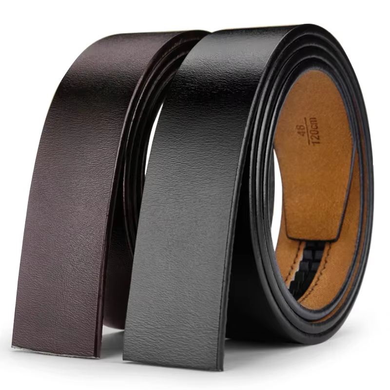 Grande taille 130 140 150 cm sans boucle 3.5 cm largeur sangles de ceinture en cuir véritable noir marron sans