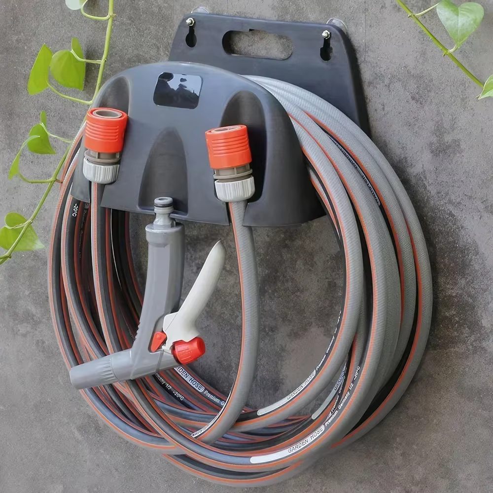 Support de tuyau d'eau de jardin, cintre de tuyau mural, cadre d'enroulement de tuyau d'eau robuste, organisateur de stockage de tuyau pour cour extérieure