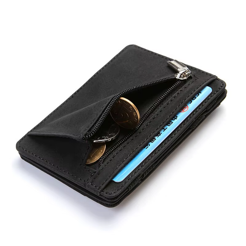 Mini hommes porte-carte portefeuilles fermeture éclair monnaie poche mince magique mâle portefeuille qualité PU cuir