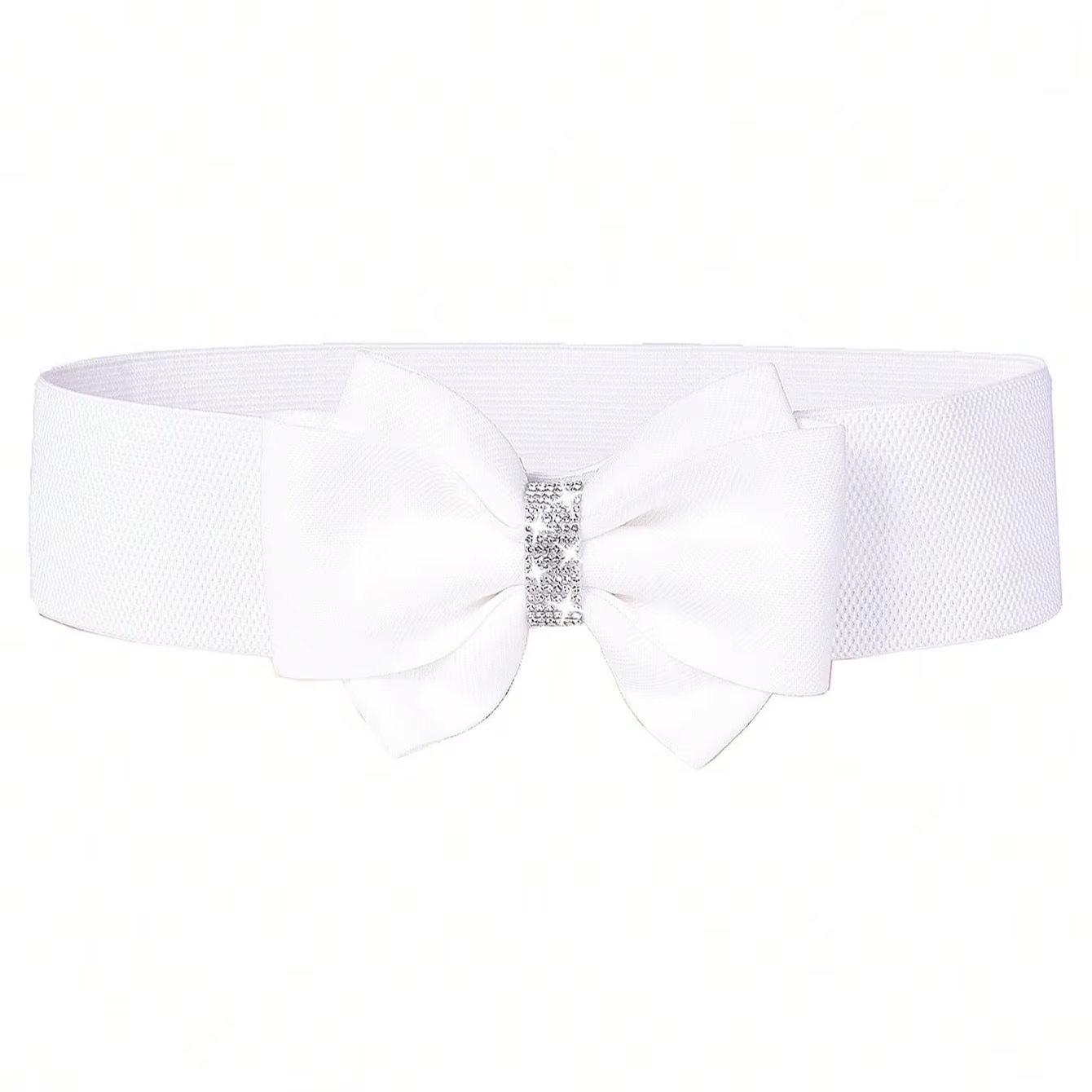 Ceinture blanche à nœud large et élastique pour femmes, ceinture de robe de soirée scintillante avec nœud, ceintures élégantes pour demoiselles d'honneur, tailles S à XL disponibles