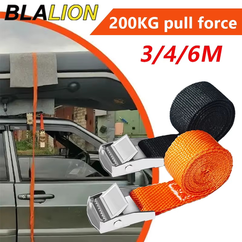 BLALION 3/4/6M sangle de chargement avec boucle ceinture d'arrimage moto voiture vélo corde de remorquage forte ceinture de fixation à cliquet pour sac à bagages