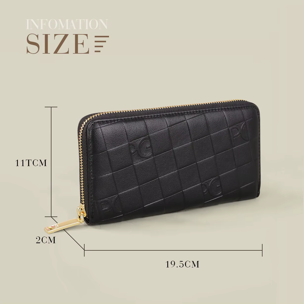 PG PATSY GARIS Portefeuille pour femme, grande capacité, porte-cartes rectangulaire avec fermeture éclair pour soirée
