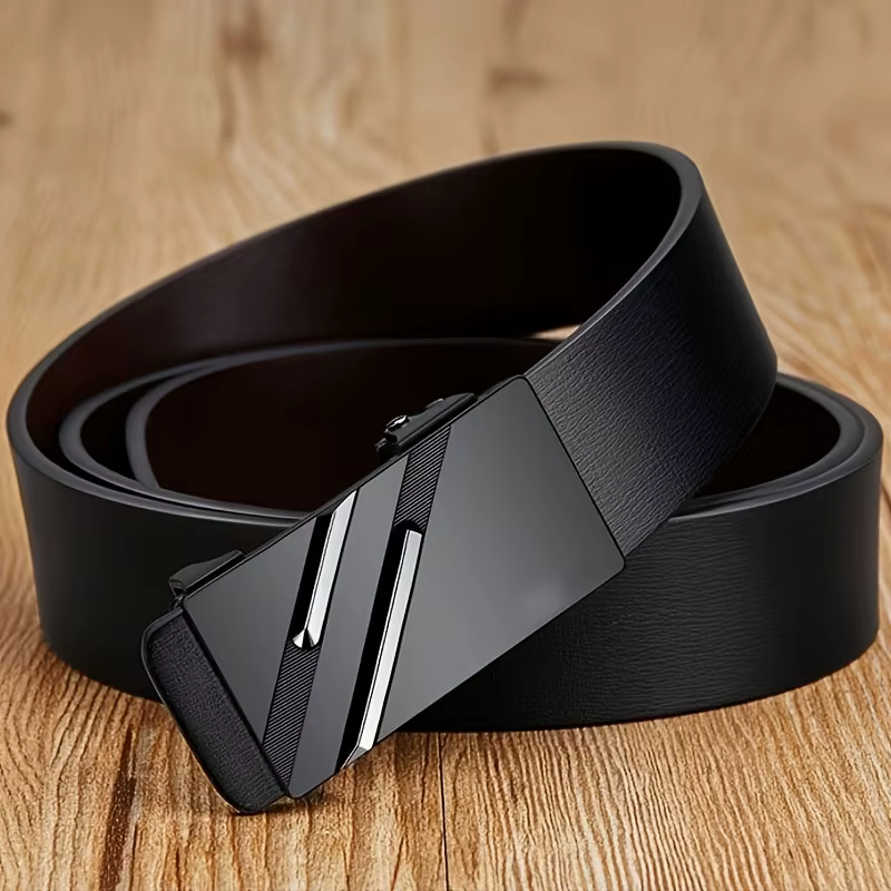 Ceinture pour hommes en cuir synthétique avec boucle en alliage automatique