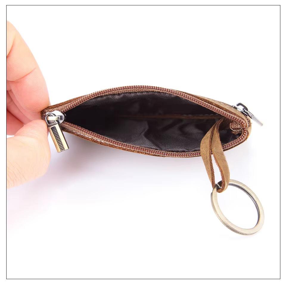 Porte-monnaie rétro en cuir véritable avec porte-clés pour hommes et femmes