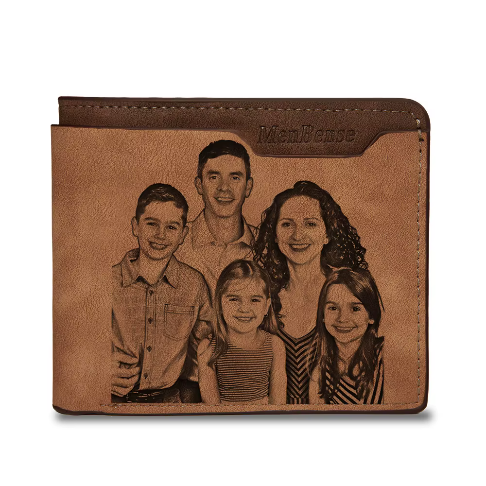 Portefeuille personnalisé Photo hommes marron court étanche multi-fonction mat cuir PU gravure