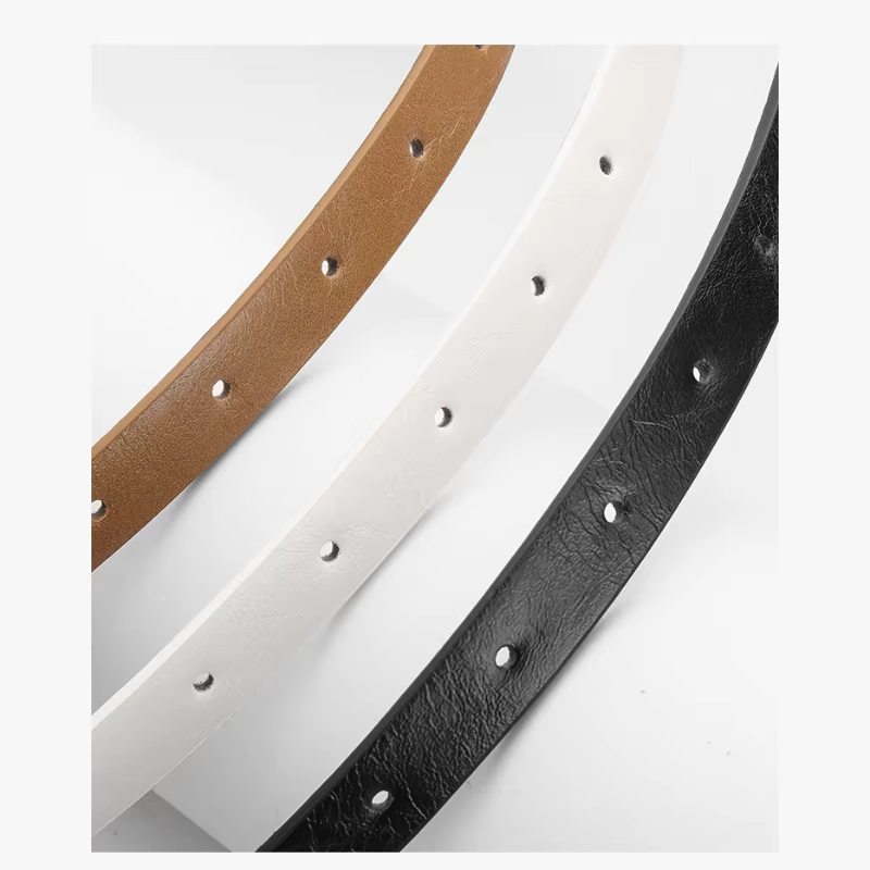 Ceinture pour femme tendance de style coréen avec boucle argentée – Ceinture minimaliste polyvalente et élégante – Ceintures décontractées en cuir tanné à l'huile