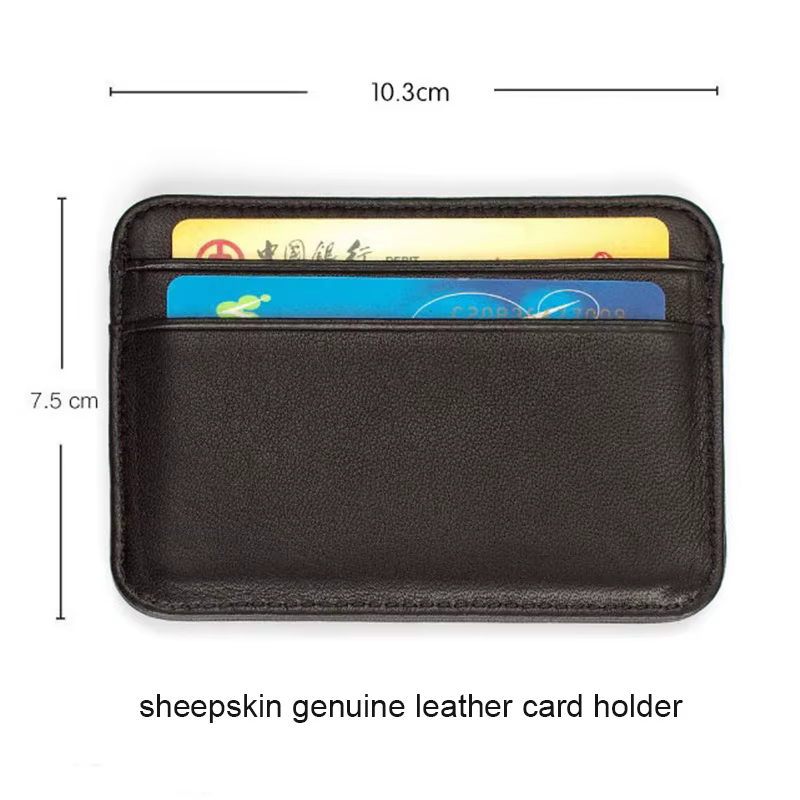 Porte-cartes en cuir véritable, portefeuille de luxe pour cartes, porte-cartes de visite, portefeuille fin et petit, sac à cartes en peau de mouton pour hommes et femmes