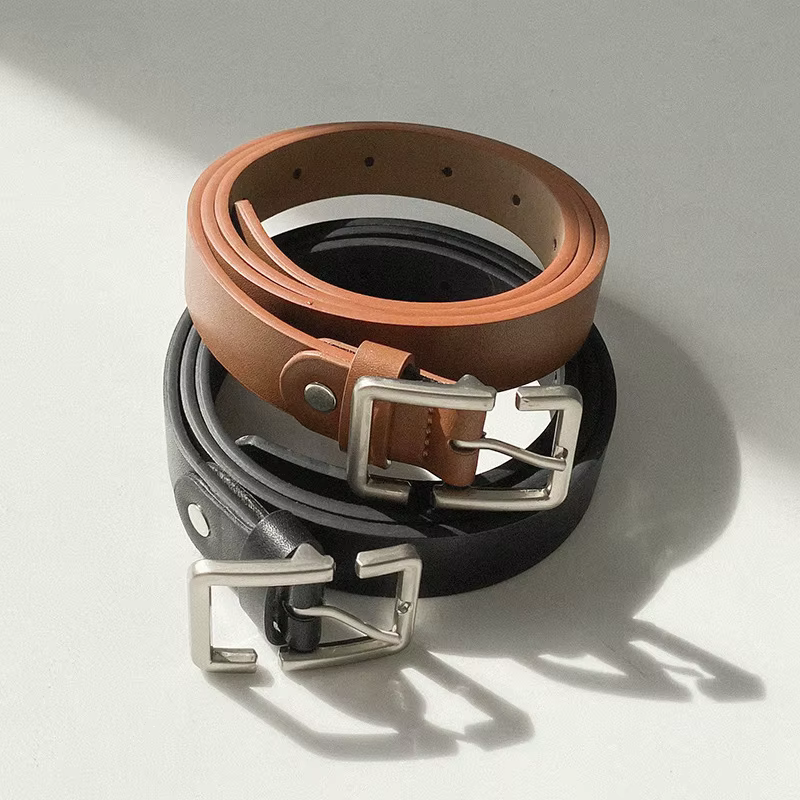 Ceinture fine coréenne pour hommes et femmes, simple, broche carrée, ceinture, vintage, jeans, pantalon, ceinture en cuir PU, sangle de taille