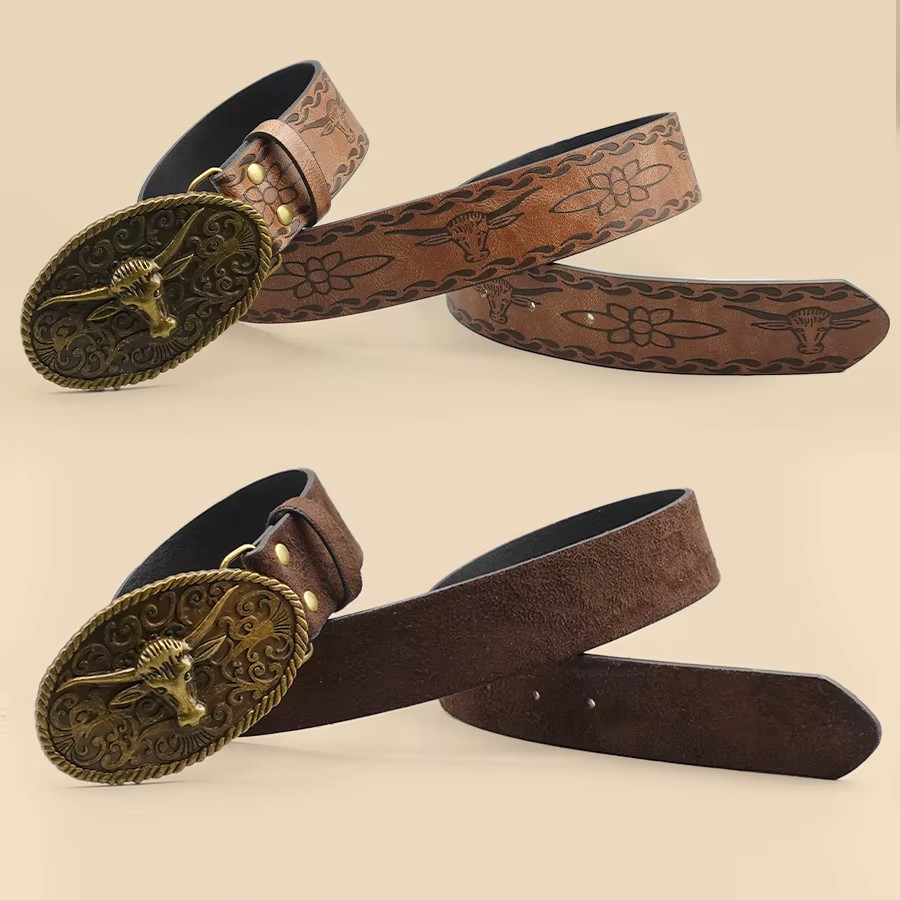 Ceinture décontractée de style occidental rétro avec boucle en alliage antique