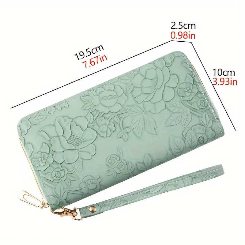 Portefeuille long en relief floral pour femme