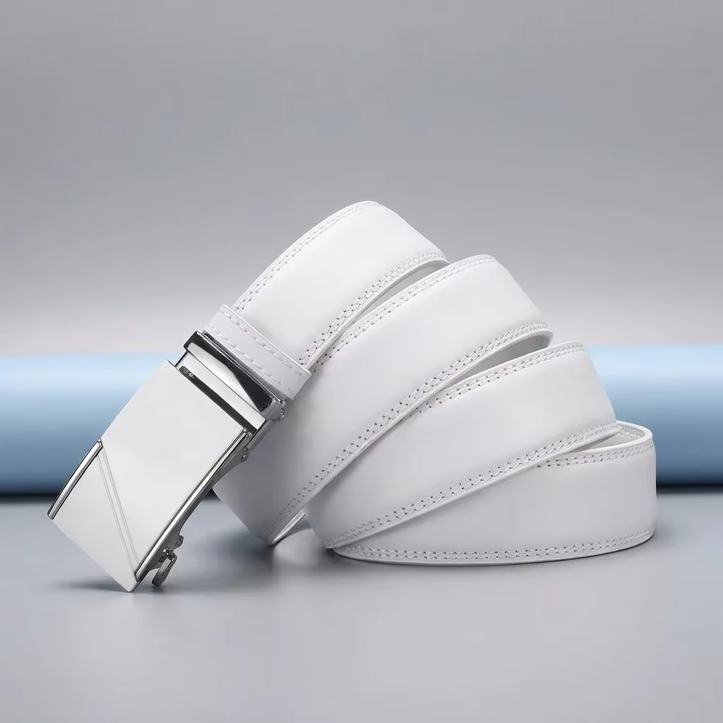 Ceinture classique blanche pour homme avec boucle automatique en alliage de zinc