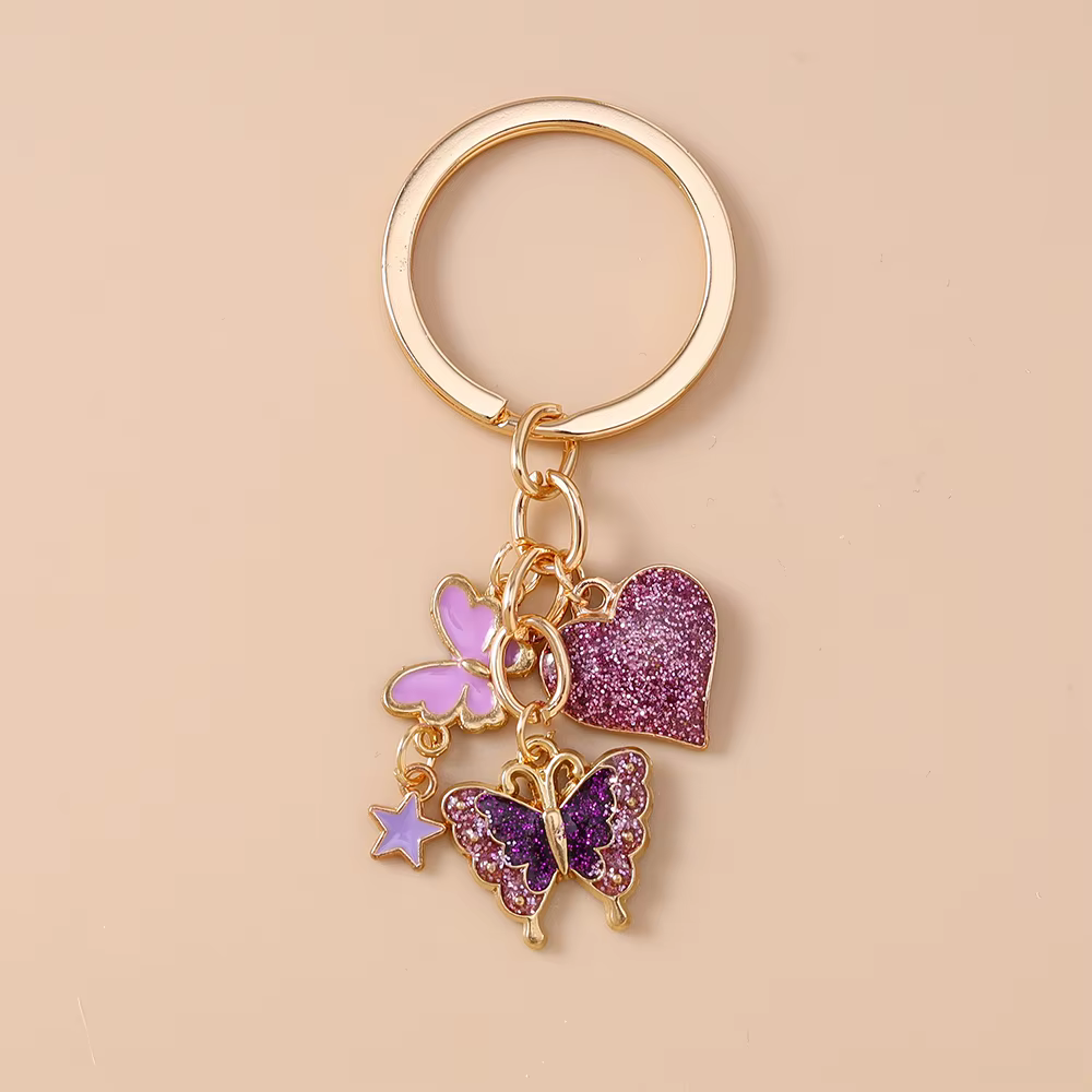 Porte-clés papillon mignon pour femmes et filles, pendentif en forme de cœur et de fleur, pour décor de sac à main, bricolage, porte-clés fait à la main, bijoux cadeaux