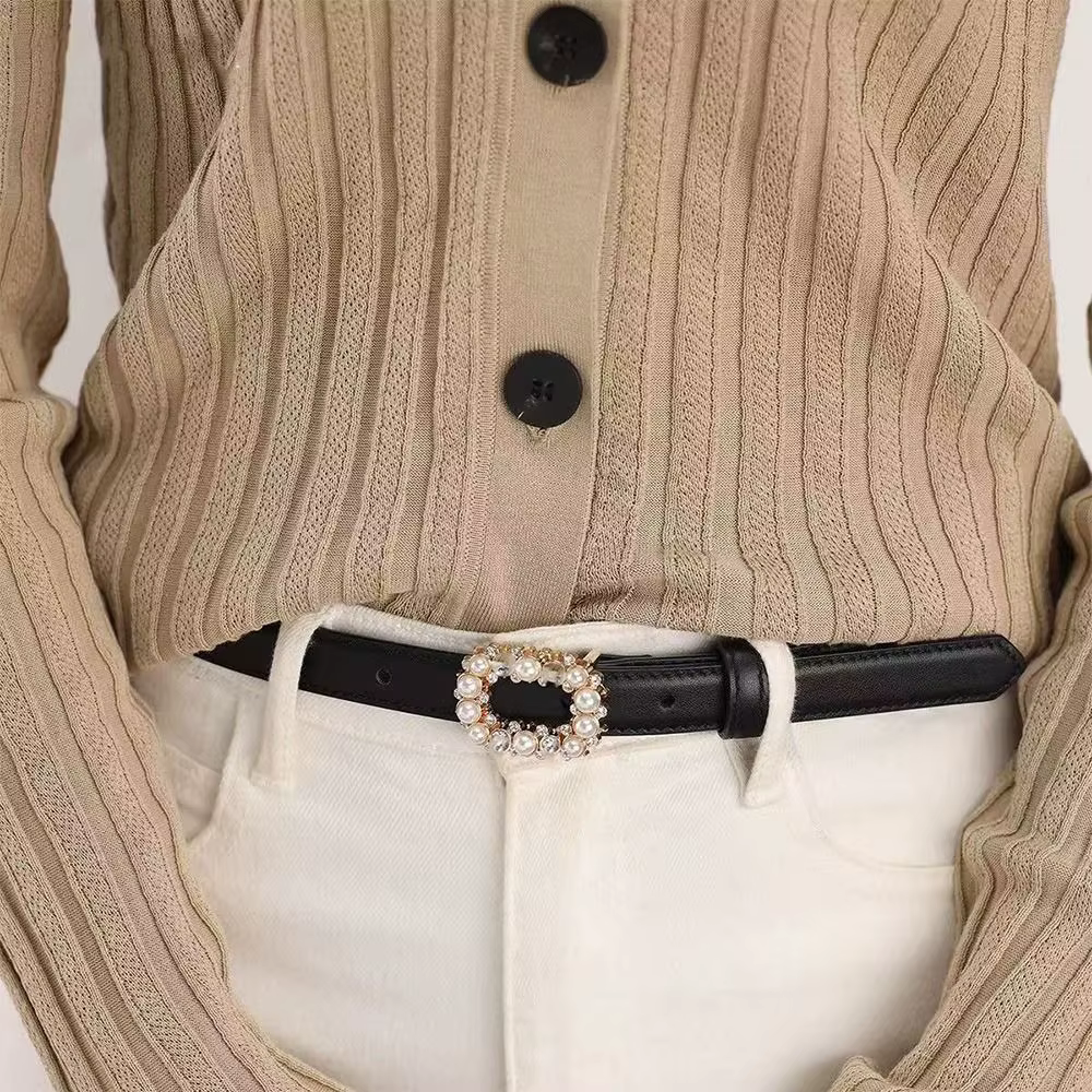 Ceinture fine pour femme décorée de strass et de perles