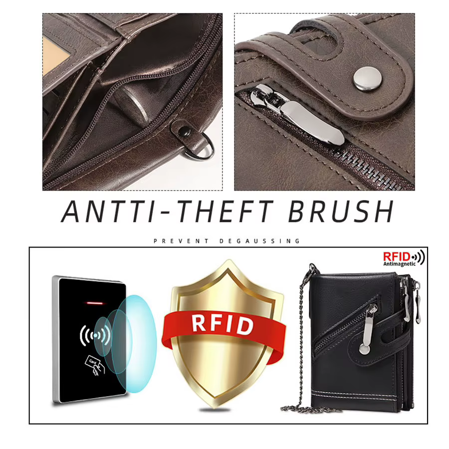 Portefeuille à chaîne pour hommes RFID antivol