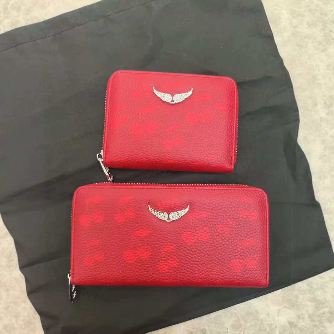 Ensemble de portefeuilles en cuir litchi à imprimé cerises pour femmes