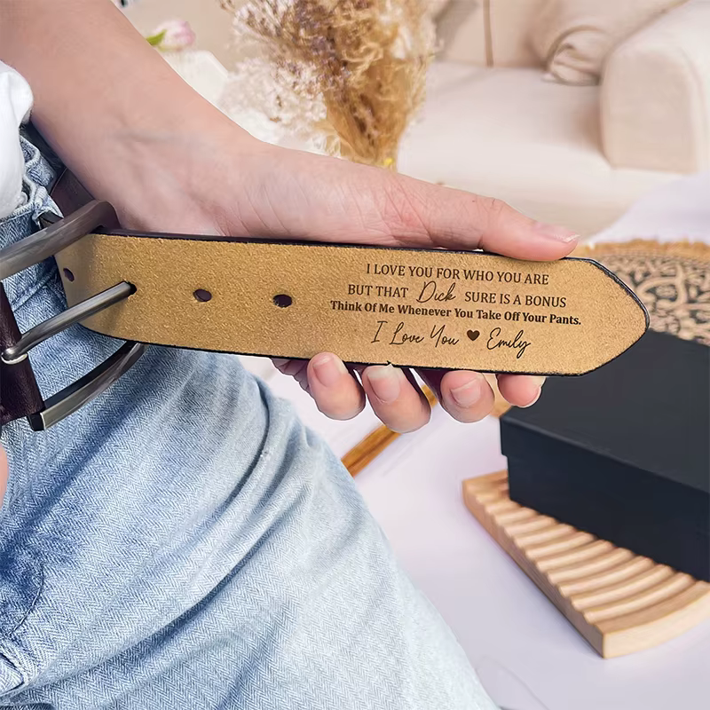 Ceinture en cuir de vachette gravée personnalisée pour hommes