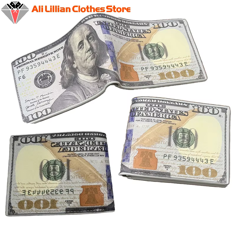 Portefeuilles pour hommes avec 100 dollars américains motif portefeuille drôle pour garçons enfants sac d'argent en cuir PU cadeau adolescents étudiants sac à main Monederos