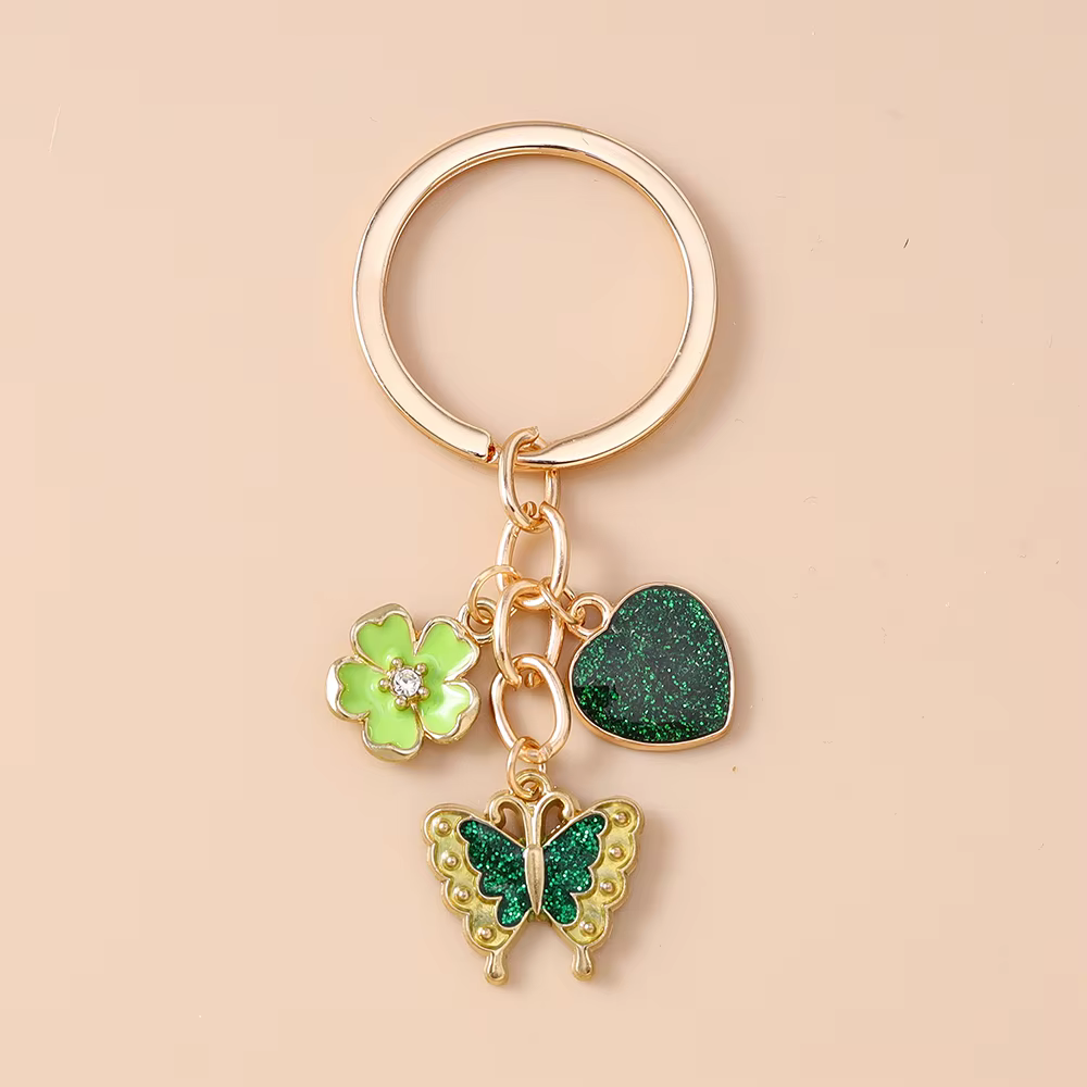 Porte-clés papillon mignon pour femmes et filles, pendentif en forme de cœur et de fleur, pour décor de sac à main, bricolage, porte-clés fait à la main, bijoux cadeaux