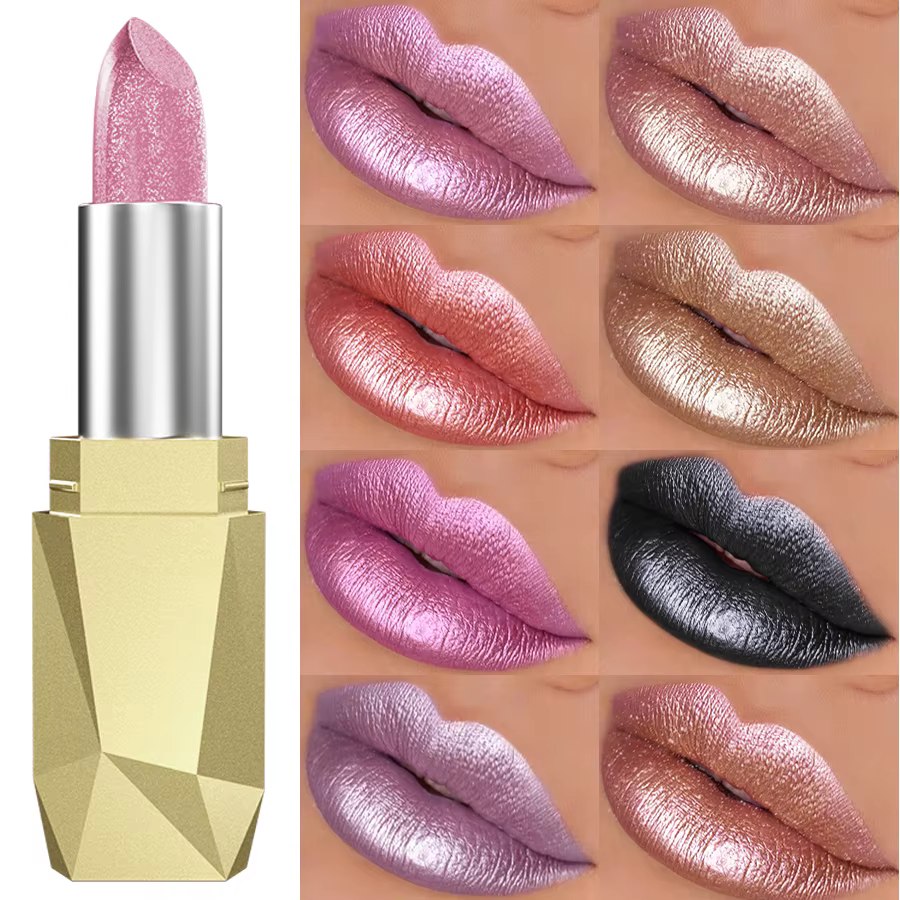 Rouge à lèvres à paillettes en 19 couleurs, hydratant, rouge, rose, brillant, teinte pour les lèvres hautement pigmentée, finition métallique, maquillage pour les lèvres
