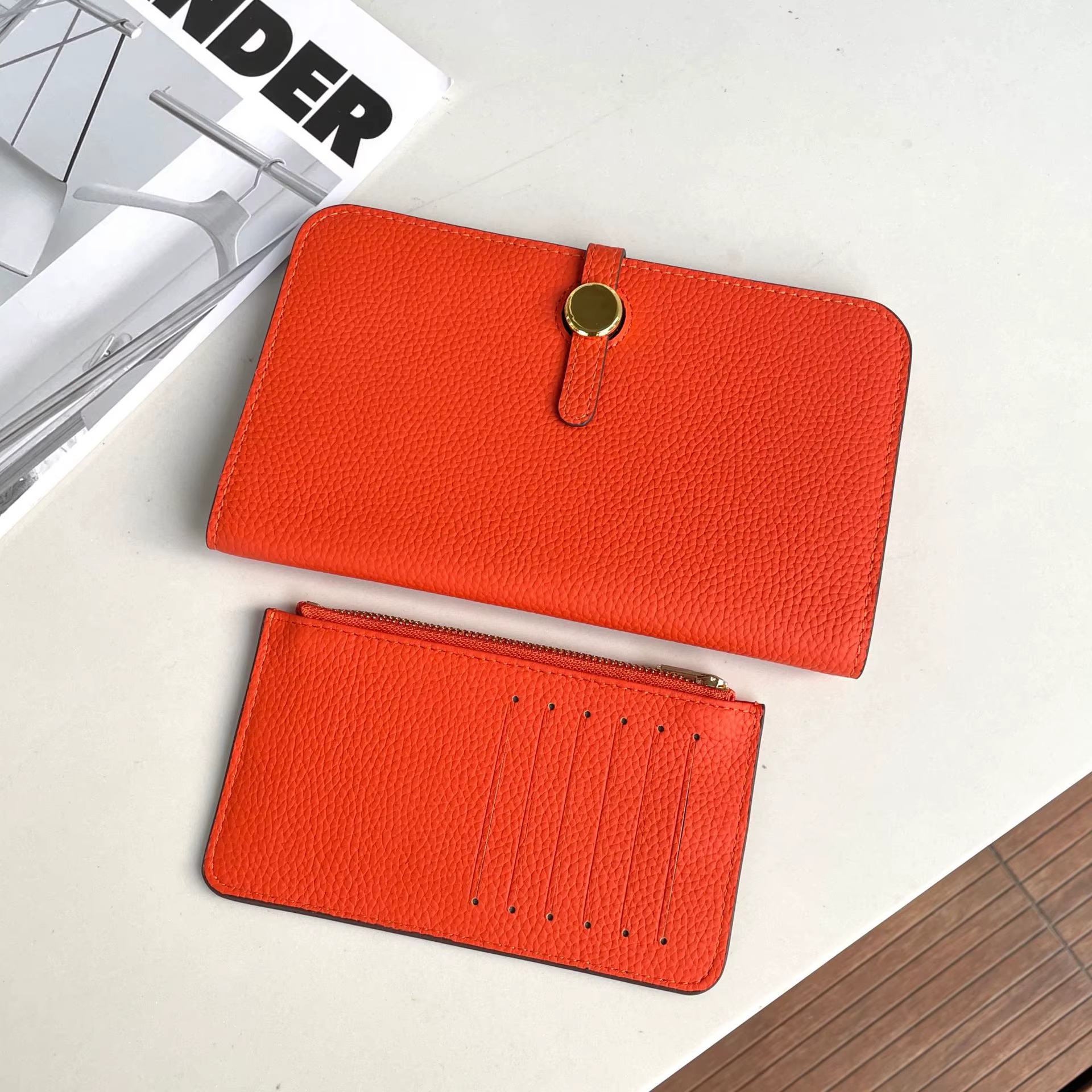 Portefeuille long en cuir véritable pour femmes
