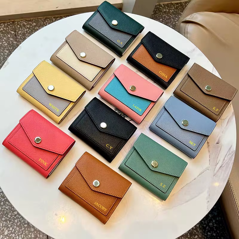 Portefeuille court en cuir véritable pour femme