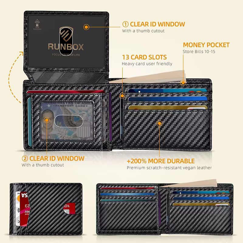 Portefeuille pour hommes en cuir Rfid ultra fin avec fenêtre d'identification