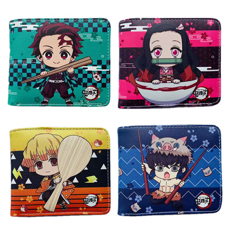 Portefeuille Demon Slayer Kamado Tanjirou pour hommes et femmes, sac à main de dessin animé, portefeuilles courts en cuir, cadeau de jouets