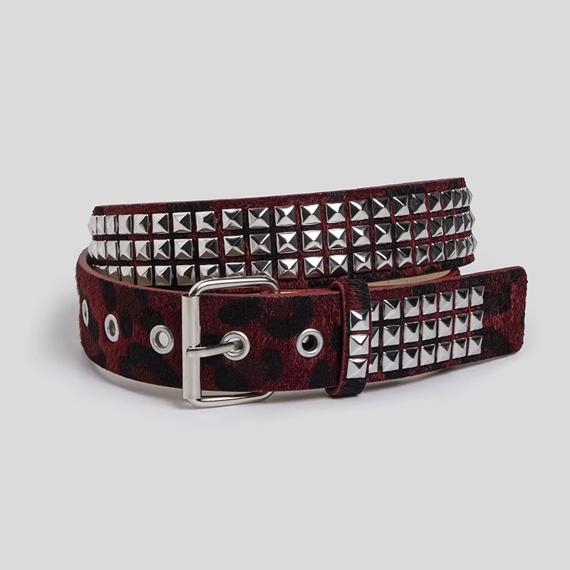 Ceinture Punk à Rivets en fourrure rose