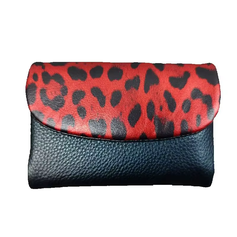 Portefeuille Organisateur Tendance en Cuir de Vachette Imprimé Léopard pour Femme