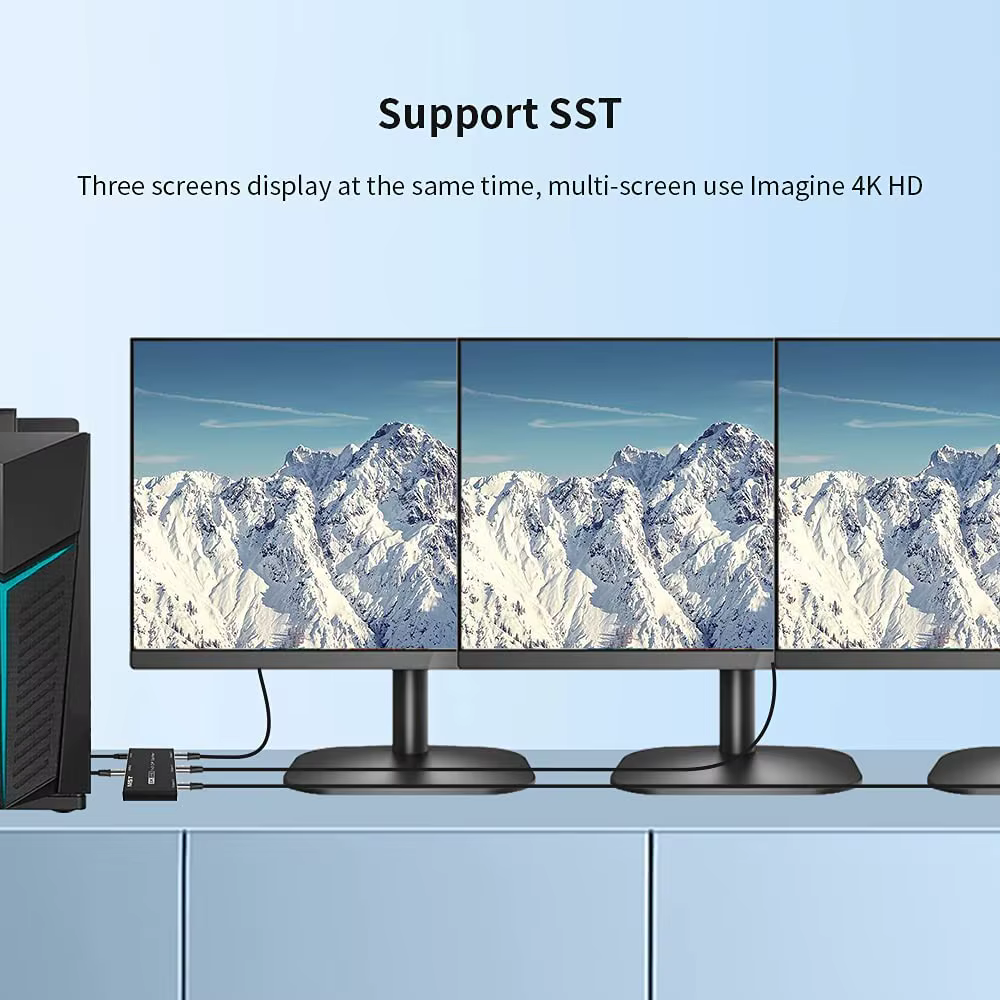 Répartiteur MST DisplayPort 1 entrée 3 sorties 8K @ 30Hz 4K @ 144Hz DP 1.4, adaptateur Hub SST 1*3 ports pour 3 Ultra HD DisplayPort