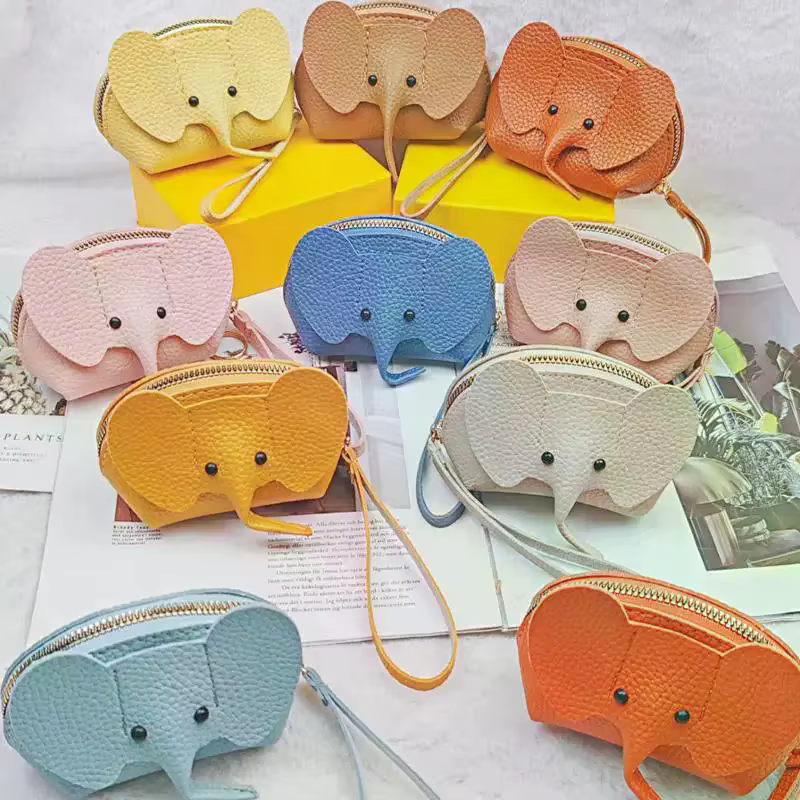 Porte-monnaie éléphant mignon en cuir PU pour femme