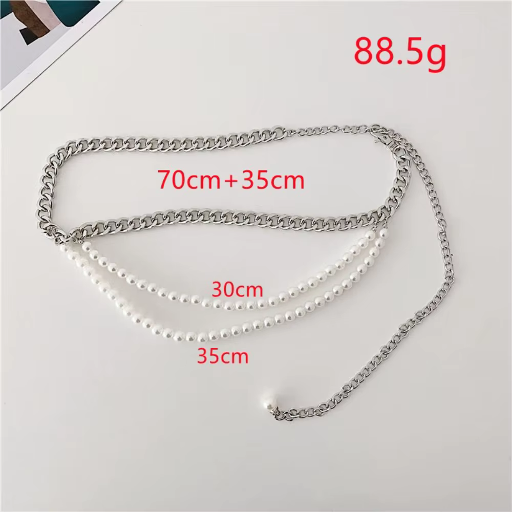 Ceinture élégante multicouche en perles, accessoire de taille polyvalent, chaîne de taille longue à pampilles métalliques, ceintures pour robes et jeans, ceintures bohèmes pour femmes
