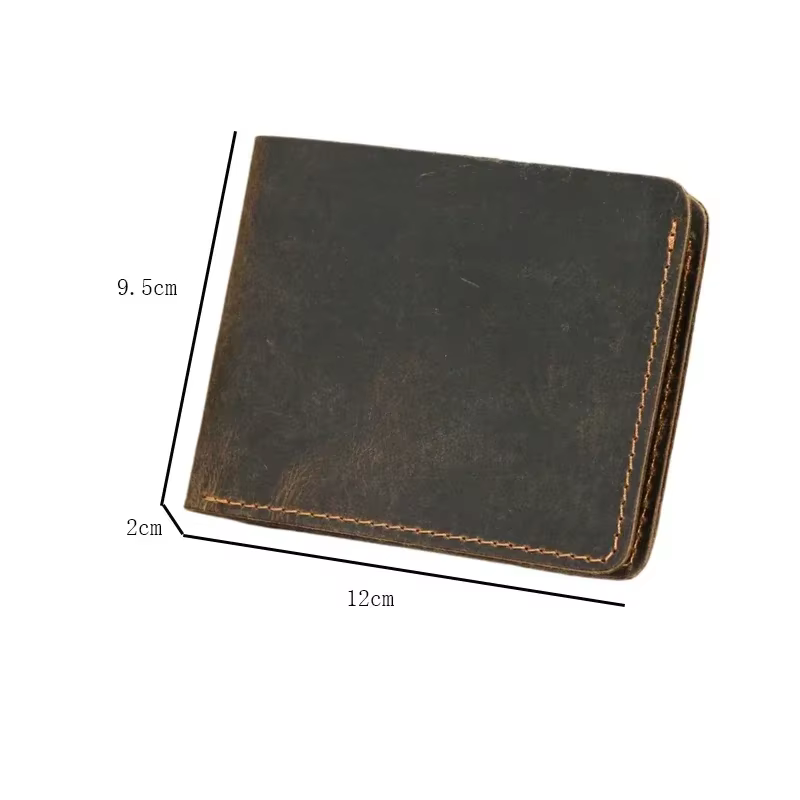 Portefeuille en cuir Crazy Horse pour hommes, portefeuille en cuir véritable, sac à cartes, Style rétro européen et américain Simple, porte-monnaie pour hommes