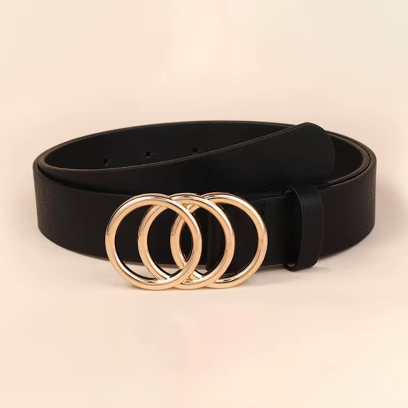 1 pièces doré Triple anneau boucle ceintures Simple couleur unie PU cuir ceinture jean pantalon