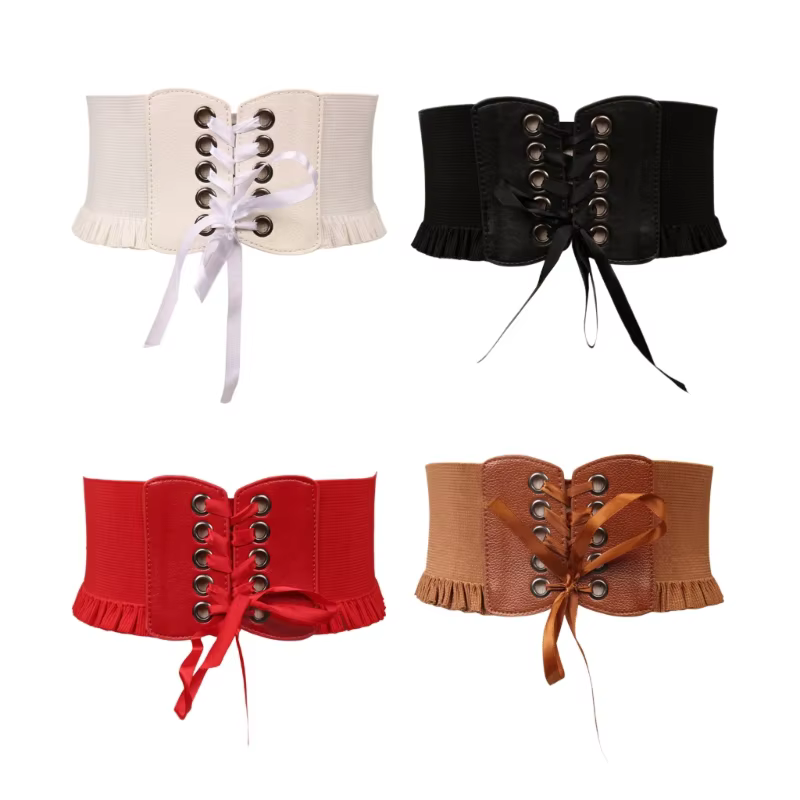 Large ceinture nouée sur le devant avec côtés élastiques pour superposition robe