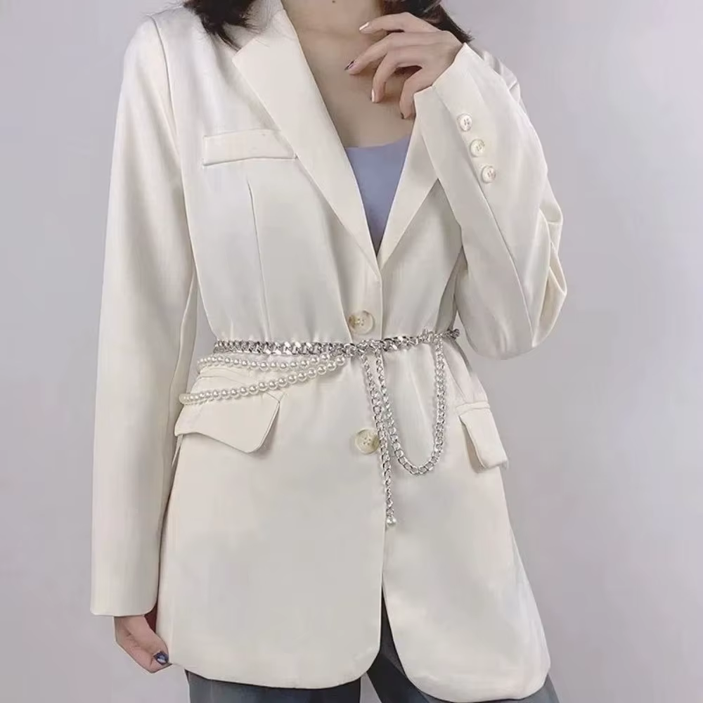 Ceinture élégante multicouche en perles, accessoire de taille polyvalent, chaîne de taille longue à pampilles métalliques, ceintures pour robes et jeans, ceintures bohèmes pour femmes