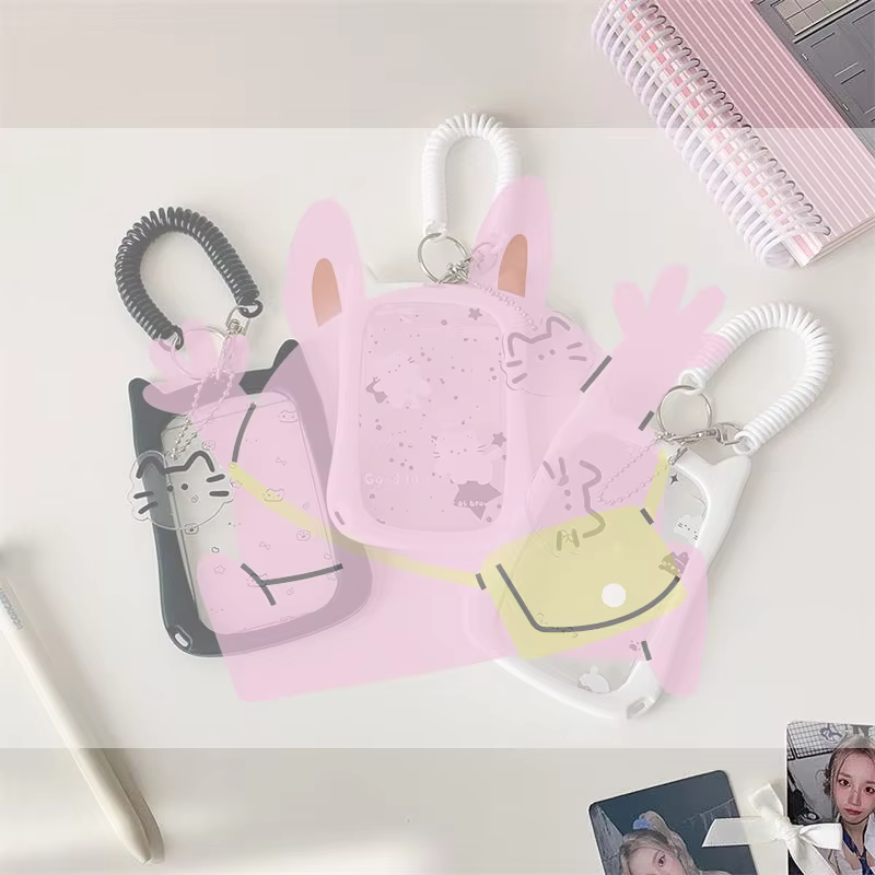Porte-cartes photo chat mignon avec cordon élastique